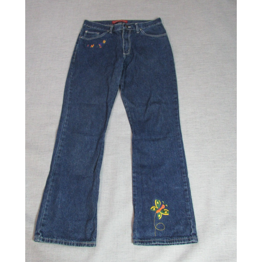 Vtg Michaels NY Jean Co Jeans Womens 9/10 Blue Floral Butterfly Fairy Hippie Y2K